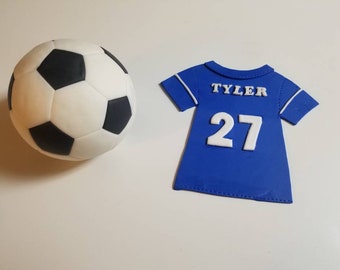 Handmade Fondant Soccer Ball and Jersey Cake Topper Set