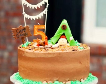 Handmade Edible Fondant Camping Cake Topper Set