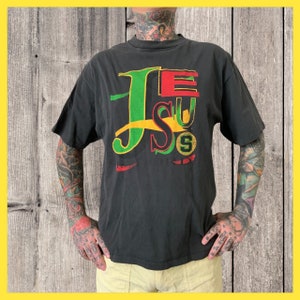 RARE FIND * Vintage 90s Jesus is Lord Rastafarian colors 100% preshrunk cotton
