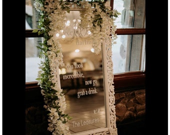 Hello Darling Grab a Drink Wedding Sign / Customized Couple Names - Wedding Welcome Sign - Bridal Shower Welcome Sign - Mirror Sign