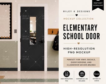 Mockup di porta per aula / PNG ad alta risoluzione / Compatibile con Canva / Uso commerciale / Mockup di porta per insegnanti / Download immediato
