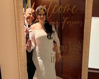 Welcome Wedding Sign | Customizable Names & Dates For Mirror, Acrylic, Cardboard - Wedding Mirror Decal l Welcome to Our Forever Sign