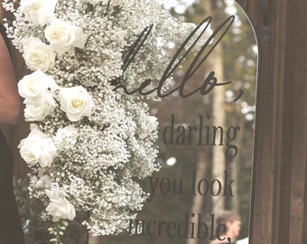 Welcome Wedding Sign | Customizable Names & Dates For Mirror, Acrylic, Cardboard - Wedding Mirror Decal l Hello Darling Grab a Drink