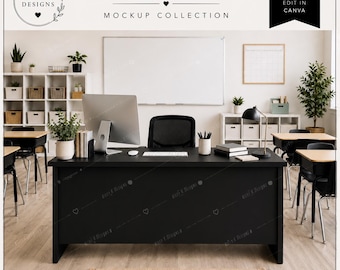Mockup di scrivania per insegnante / PNG ad alta risoluzione / Compatibile con Canva / Uso commerciale / Mockup di scrivania per insegnante / Download immediato