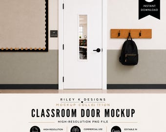 Mockup di porta per aula / PNG ad alta risoluzione / Compatibile con Canva / Uso commerciale / Mockup di porta per insegnanti / Download immediato