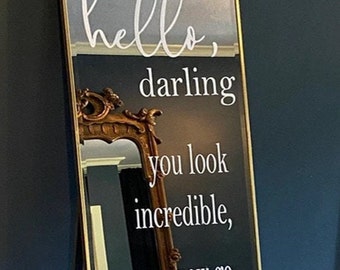 Hello Darling Grab a Drink Wedding Sign / Customized Couple Names - Wedding Welcome Sign - Bridal Shower Welcome Sign - Mirror Sign