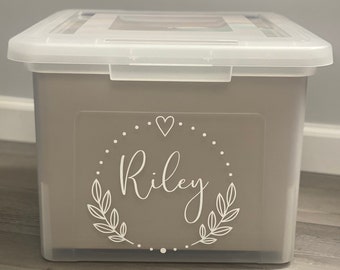 Custom Personalized Name Decal - School Memory Bin Label - Milestone Tote Label - DIY Kids File Box - Keepsake Box