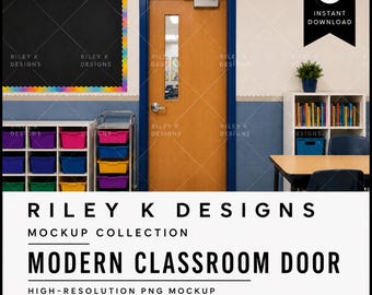 Mockup di porta per aula / PNG ad alta risoluzione / Compatibile con Canva / Uso commerciale / Mockup di porta per insegnanti / Download immediato