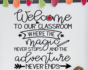Welcome to Our Classroom Where The Magic Never Stops and The Adventure Never Ends I Classroom Wall Art I Classroom Vinyl Decal