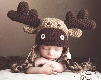 Baby Moose Hat // Baby Photo Prop // Baby Shower Gift // Crochet Moose Hat // Handmade Baby Gift