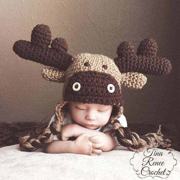 Baby Moose Hat // Baby Photo Prop // Baby Shower Gift // Crochet Moose Hat // Handmade Baby Gift