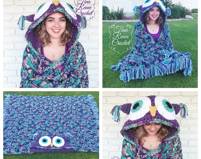 Hooded Owl Blanket, Mj's off the Hook Pattern Design Etsy