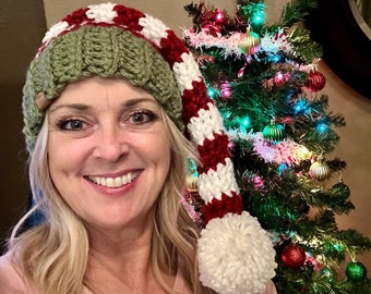 Crochet Christmas Elf Hat: Chunky Yarn Santa Stocking Cap
