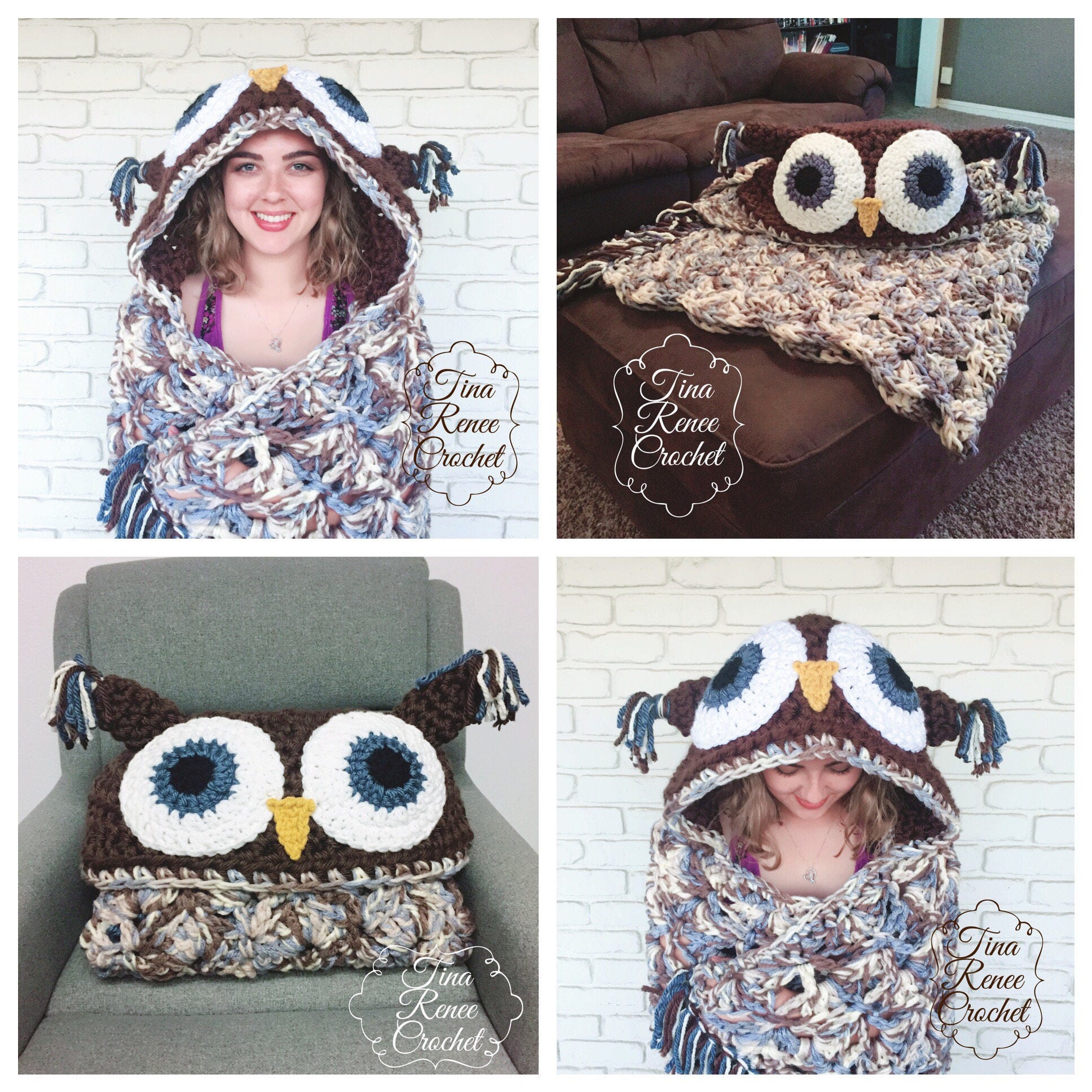 Hooded Owl Blanket Mj's off the Hook Pattern Design Etsy