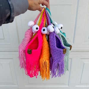 Crochet Yip Yip Alien Car Accessory Holder: Acrylic Yarn Plant Hanger