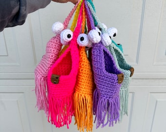 Crochet Yip Yip Alien Car Accessory Holder: Acrylic Yarn Plant Hanger