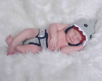 Gehäkelte Hai Mütze und Überzieher Set: Baby Foto Prop