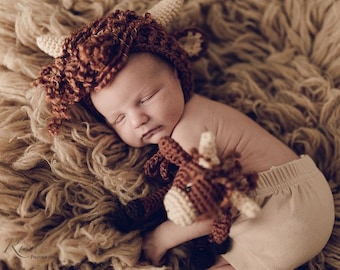 Baby Highland Kuh Häkelhut: Handgefertigte Fotorequisite