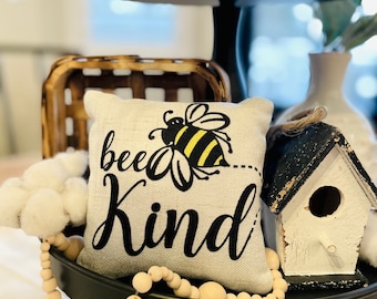 Tiered Tray Mini Pillow | Bee Kind Mini Pillow | Farmhouse Tiered Tray Decor | Spring Tiered Tray Decor