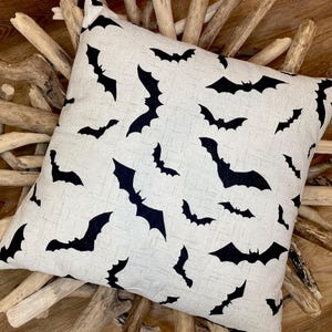 White Bats | Halloween Pillow Cover | Holiday Decor | Indoor & Outdoor | 18 x 18 (Oatmeal)