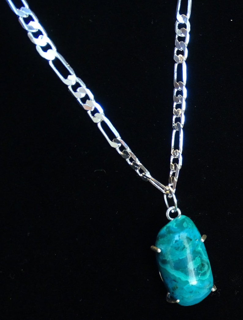 Sterling Silver Setting /& Chain Beautiful Blue Color CHRYSOCOLA PENDANT HANDMADE