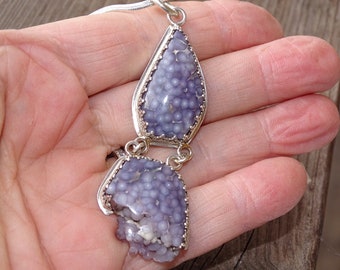 COLGANTE DE ÁGATA DE UVA hecho a mano en plata de ley con cadena de plata de ley 2 hermosa piedra ajuste personalizado único en su tipo