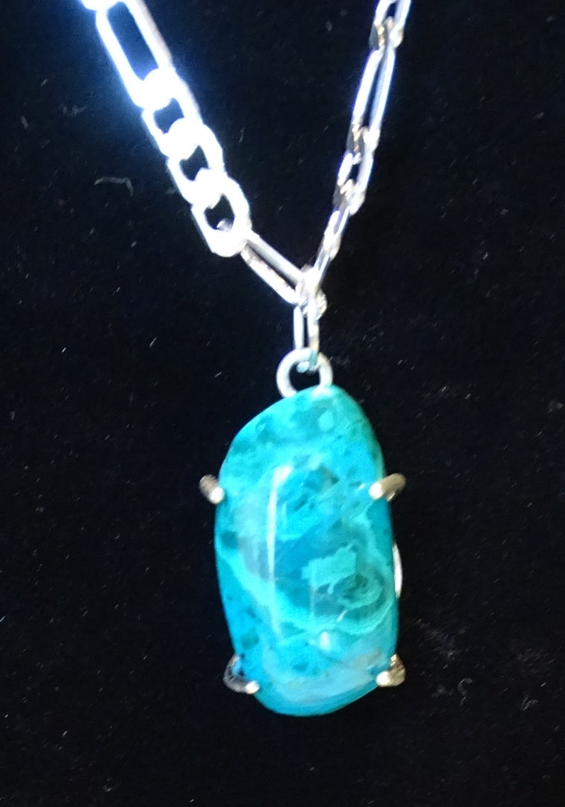 Sterling Silver Setting /& Chain Beautiful Blue Color CHRYSOCOLA PENDANT HANDMADE