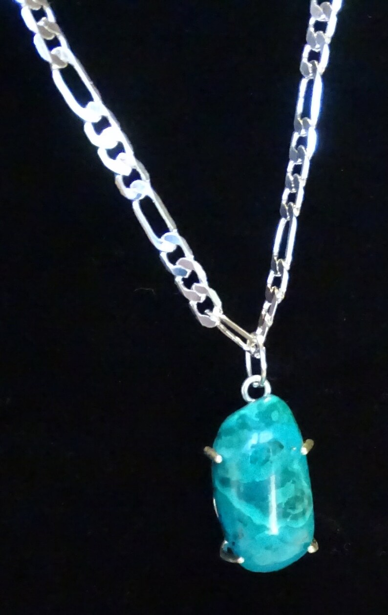 Sterling Silver Setting /& Chain Beautiful Blue Color CHRYSOCOLA PENDANT HANDMADE