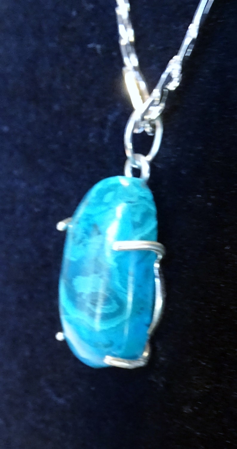 Sterling Silver Setting /& Chain Beautiful Blue Color CHRYSOCOLA PENDANT HANDMADE