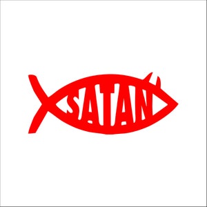Satan Jesus Fish Vinyl Decal / Sticker 2(TWO) Pack