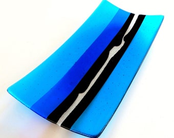 Reconnect fused glass bowl - large rectangular abstract dish