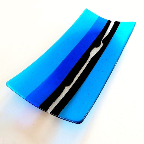 Reconnect fused glass bowl - large rectangular abstract dish