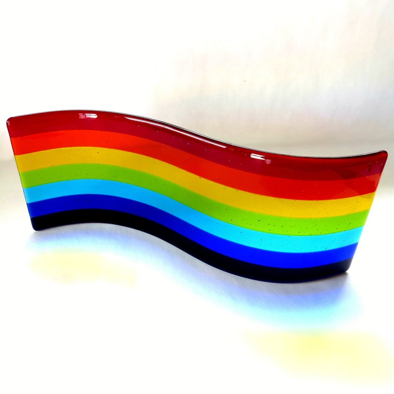 Rainbow Fused Glass Wave Large Freestanding Etsy UK