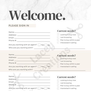 Real Estate Open House Sign In Sheet
