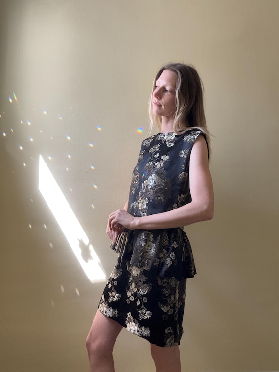 slim fit dress slacks Zero-Waste Dress in Honey Gold and Black Rose Jacquard – Made X Hudson main image 0