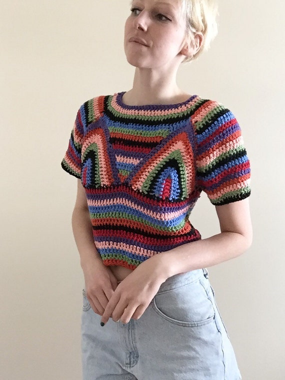 Multicolored contour crochet pullover | Etsy