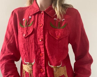 linen jacket with flowers and bulls (M-L)