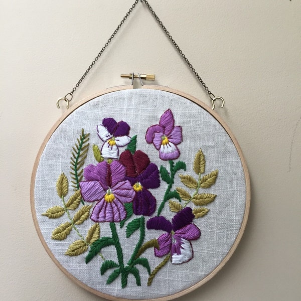 Wild pansies embroidered hoop