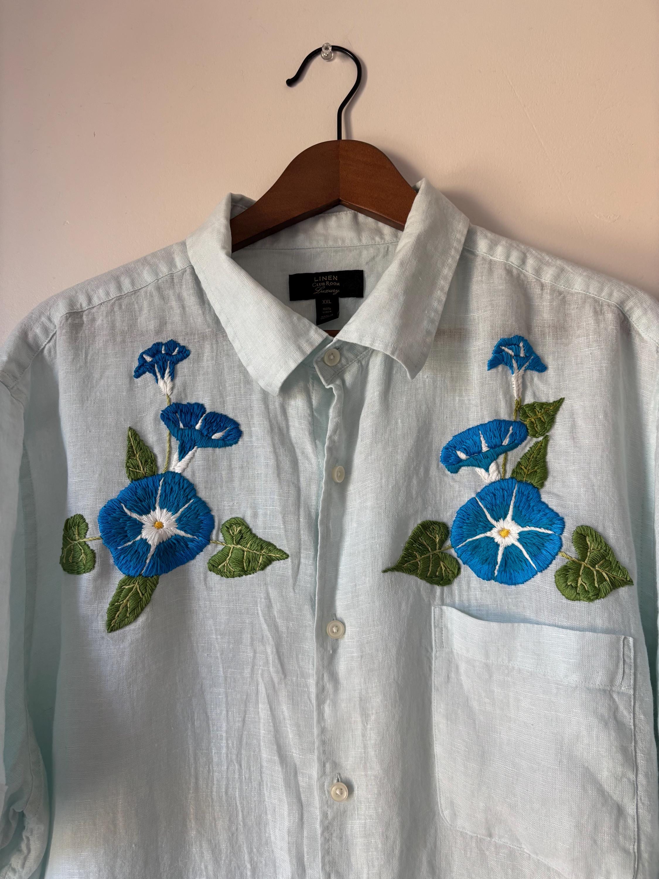 Embroidered Button Down Flower Shirt - Etsy