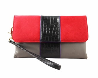 Cosmic-clutch bag-leather and suede clutch bag-luxury clutch bag- 100%leather clutch bag