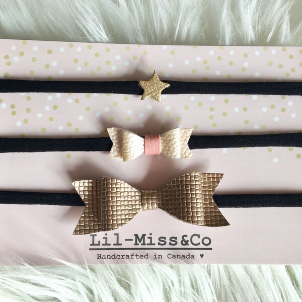 Set of 3 Baby Headband/ Newborn Headband/ Baby Pink Headband/ Nylon Headband/ Leather Headband/ Baby Bow/ Chic Baby Bow/ Baby Hair Bow/ Baby