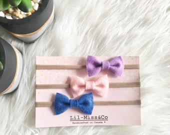 Set of 3 Baby Headband/ Newborn Headband/ Baby Pink Headband/ Nylon Headband/ felt bow Headband/ Baby Bow/ Chic Baby Bow/ Baby Hair Bow/ bow