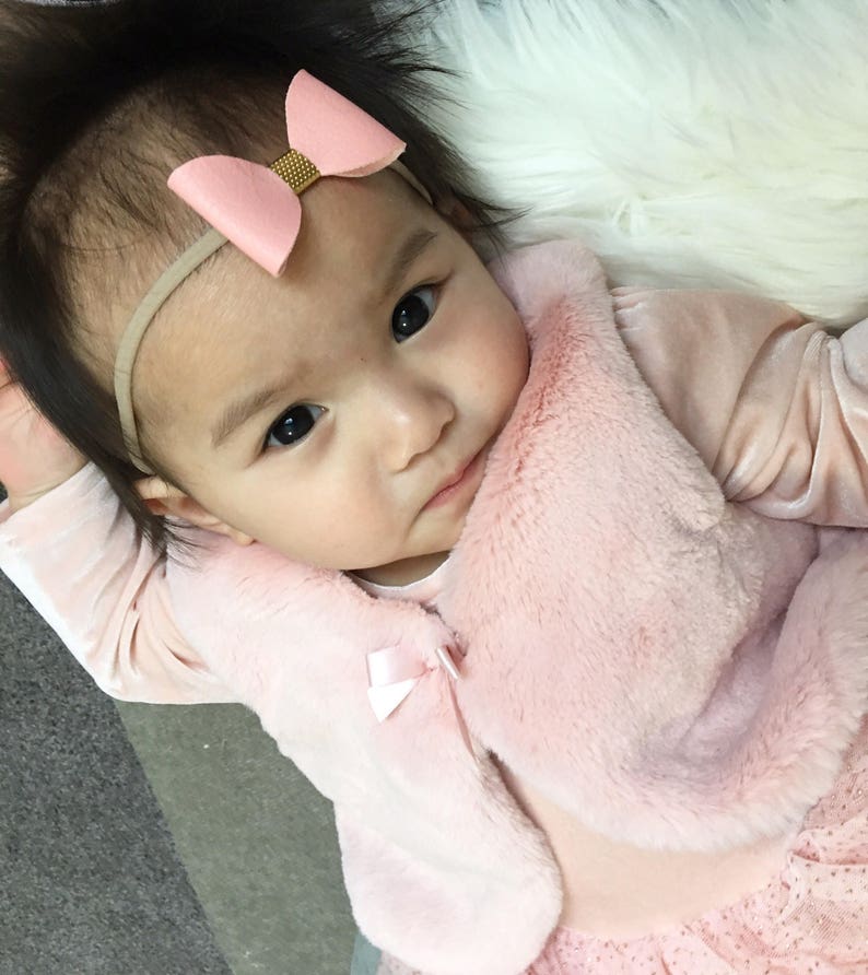 Baby Headband Newborn Headband Baby Pink Headband Nylon Headband Leather Headband Baby Bow Chic Baby Bow Baby Hair Bow Baby