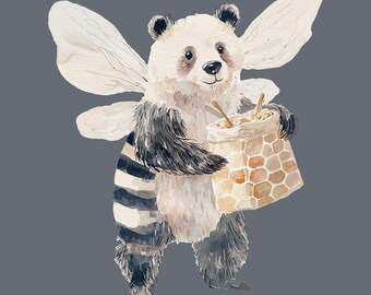 Pandabij | Halloween-AFDRUKBARE muurkunst | Herfstkunst aan de muur | Schone kunsten | Digitale download | Grillig