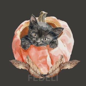 Cat In Pumpkin | Halloween PRINTABLE Wall Art | Autumn Wall Art | Fine Art | Digital Download | Whimsical