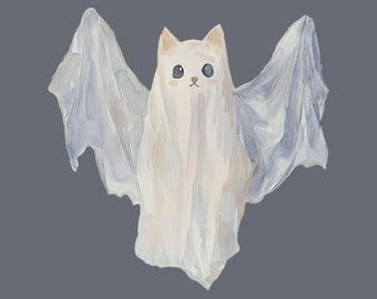 Spookkat | Halloween-AFDRUKBARE muurkunst | Herfstkunst aan de muur | Schone kunsten | Digitale download | Grillig