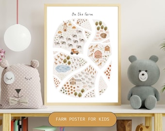 Op de boerderij-print - kinderkamerkunstafdruk