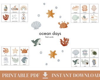24 Flashkaarten met oceaanthema - Montessori Flash Cards - INSTANT DOWNLOAD
