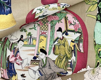 Rare  Manuel Canovas vintage chinoiserie designer fabric, 1988