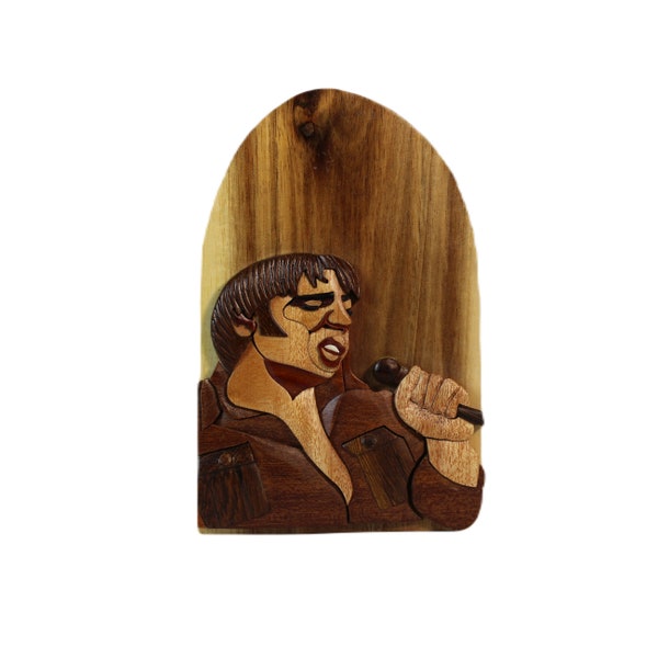 Elvis The King of Rock n' Roll - Carver Dan’s hand-carved wooden gift box with hidden black felt interior compartment.